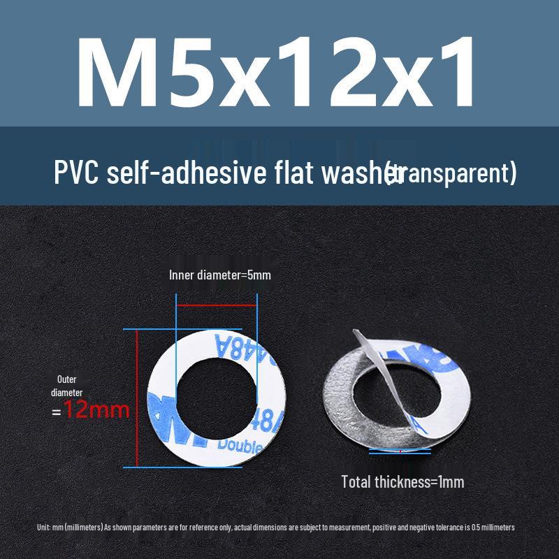 Yigu Transparent PVC Adhesive Flat Washer - Plastic Round Ring M2M3M5, Single-Sided Adhesive Screw Washer