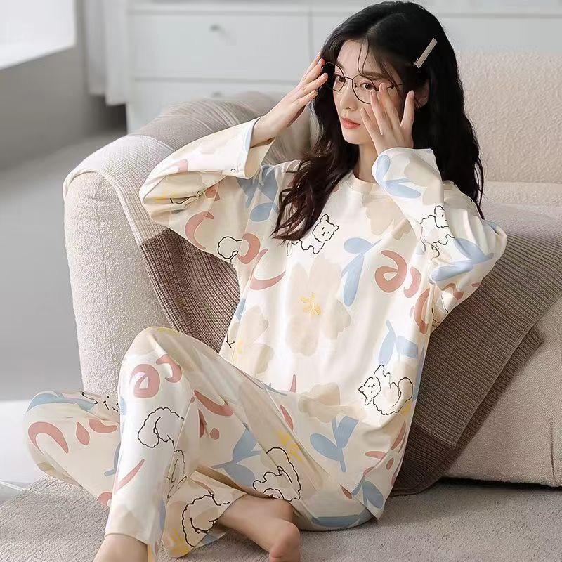 Women's Cute Cartoon Pajama Set - Long-Sleeve Top & Trousers