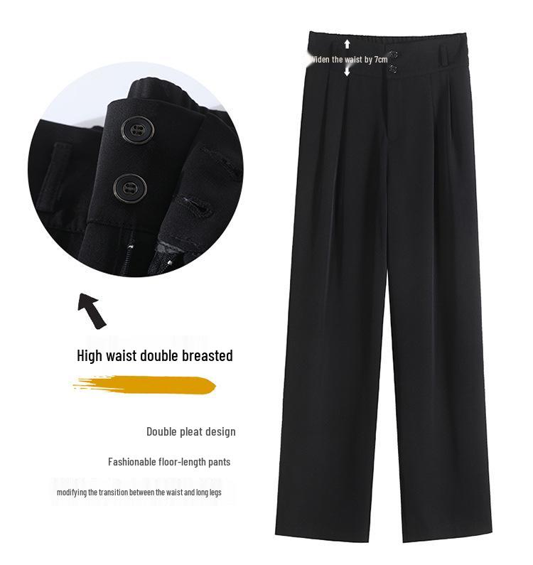 Женские черные брюки с высокой посадкой и широкими штанинами, 2025: Стройнящий, Драпированный, Повседневный, Весенне-осенний стиль