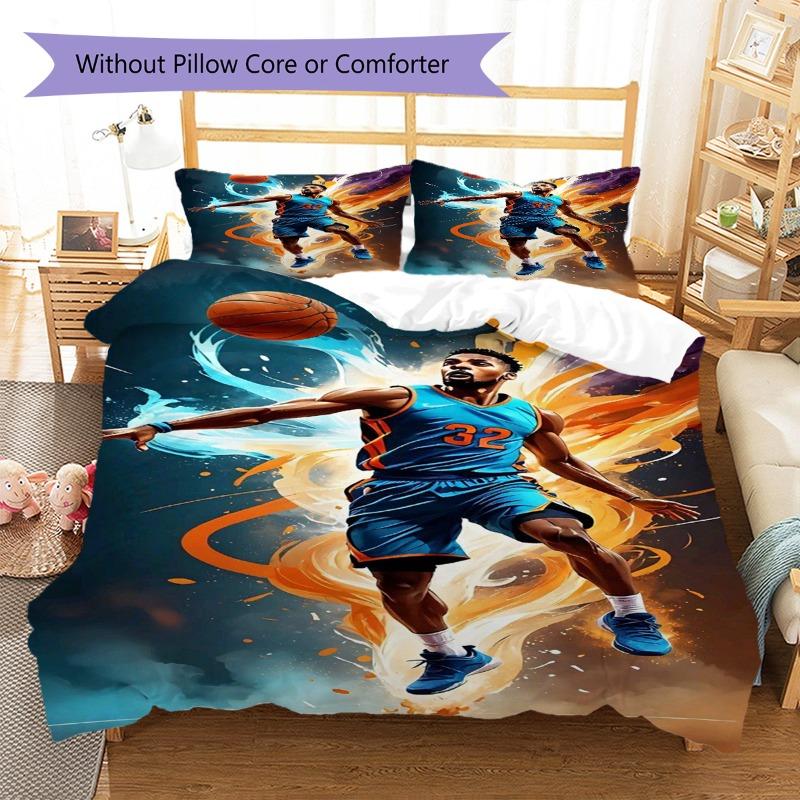 Basketball Player Flame Splash Art Print 3 Pieces Duvet Cover Set Sports Fan Bedding Bedroom Home Decor Without Pillow Core