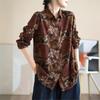 Женские рубашки, топы, принт, цветочный отложной воротник, блузки с длинным рукавом, осенние винтажные женские рубашки