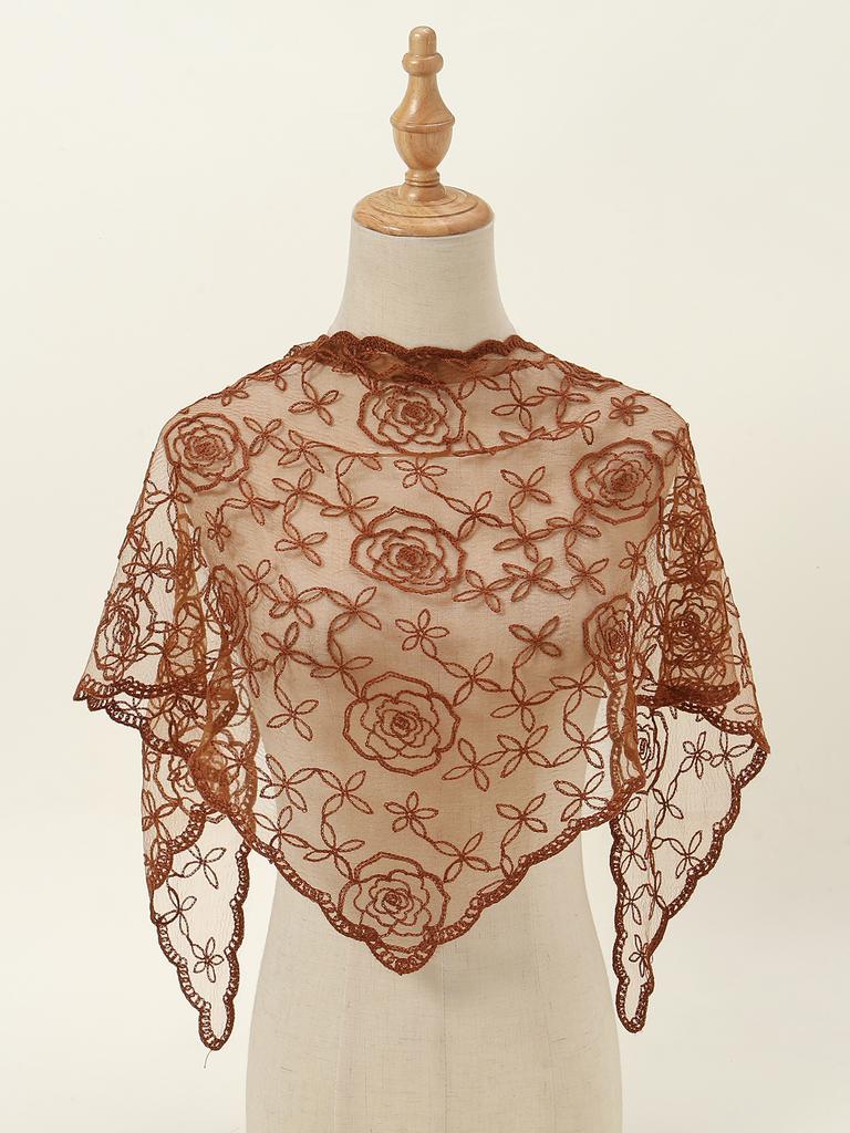 Rhinestone Embroidered Floral Square Lace Scarf For Woman Turban Summer Sun Protection Wraps Ladies Bandana Travel Soft Headband