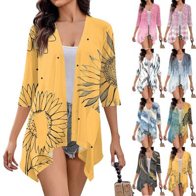 Женский кардиган неправильной формы с принтом, рукавами три четверти и карманной курткой