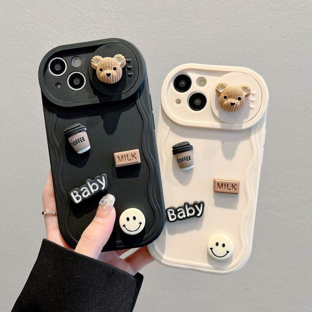 Wavy Push Windows Are Suitable for Apple 15 13 11 Coffee Bear Diy Handmade Soft Shell IPhone 16 Mobile Phone Case