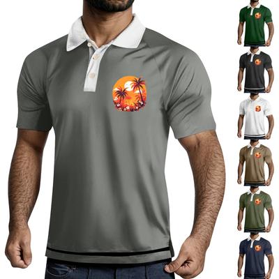 Мужская рубашка с коротким рукавом и тремя пуговицами и лацканами