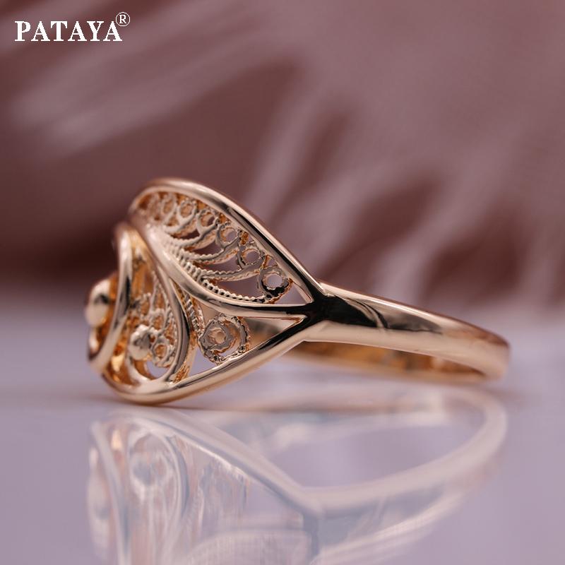 PATAYA Hollow Geometric Line Type Earrings Rose Gold Color Vintage Classic Antique Classical Earring Ring Combination Set
