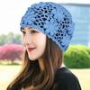 Women's Single Layer Hand Crochet Wool Hat Mesh Hollow Breathable Flower Turban Outdoor