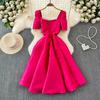 Summer Women Vintage Solid Puff Sleeve Square Collar Ball Gown Evening Party Princess Dresses