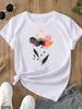(Asian Size) Feather Trend Cute Print O-neck Short Sleeve T-shirts Fashion  Casual Women's Top T Female Clothing  Graphic Tee