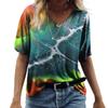 Летняя художественная роспись Tie Dye 3D принт женская красочная футболка с коротким рукавом футболки с V-образным вырезом уличная женская футболка