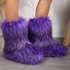 Мода Зимняя обувь Женские зимние пушистые меховые сапоги Женские плюшевые теплые зимние сапоги Роскошная обувь Меховые сапоги Мода