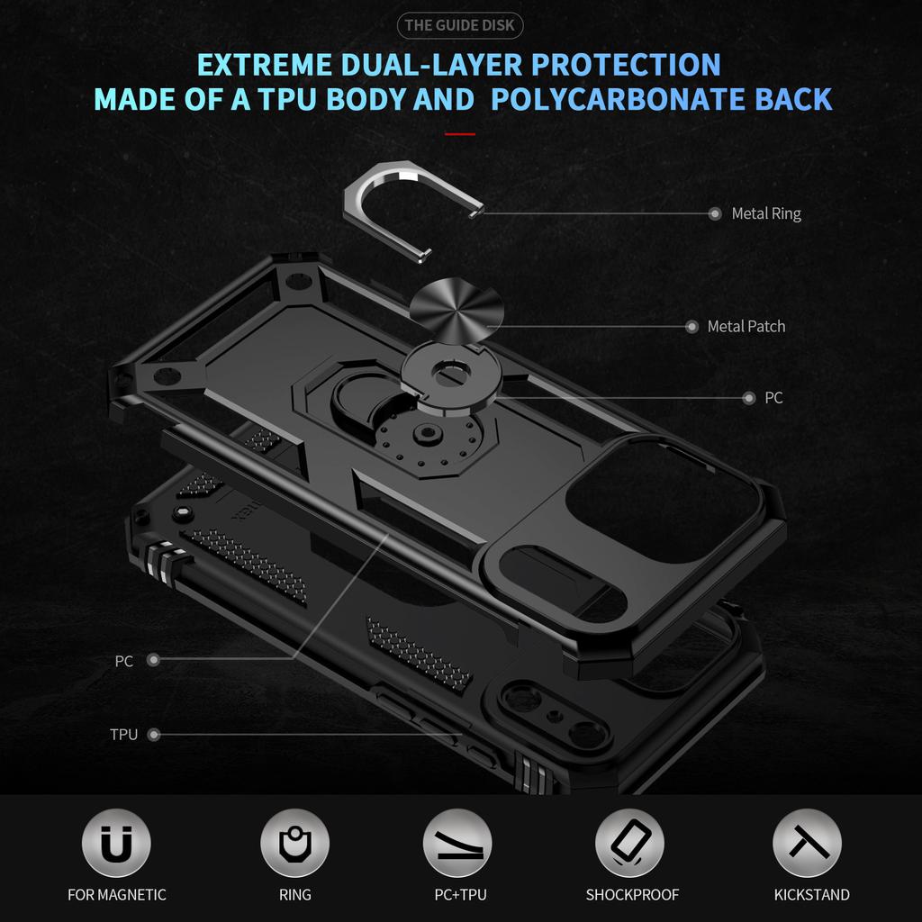 Armor Shockproof Phone Case For iPhone 17 Pro Max Air 16 15 14 13 12 11 Magnetic Metal Ring Holder TPU Frame Plastic Back Cover