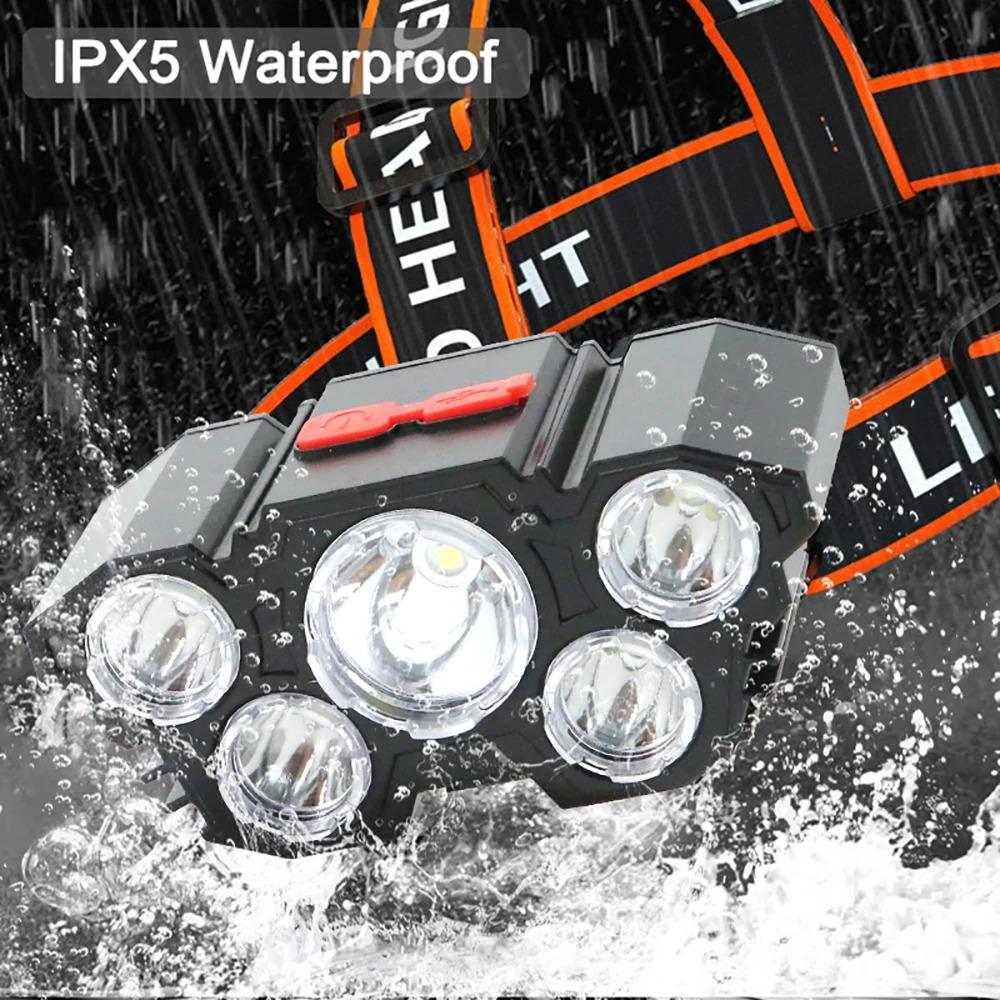 5 LED Headlamp Rechargeable with Built In Battery Strong Light Headlight Camping Adventure Fishing Head Light Flashlight