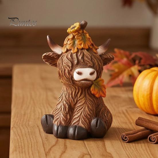 Реалистичные ornaments в форме животных, Статуэтка Highland Cow для сада, Милая фигурка из смолы для улицы и помещений, Осенняя тематика, Декор для витрины, стола, письменного стола, Подарок