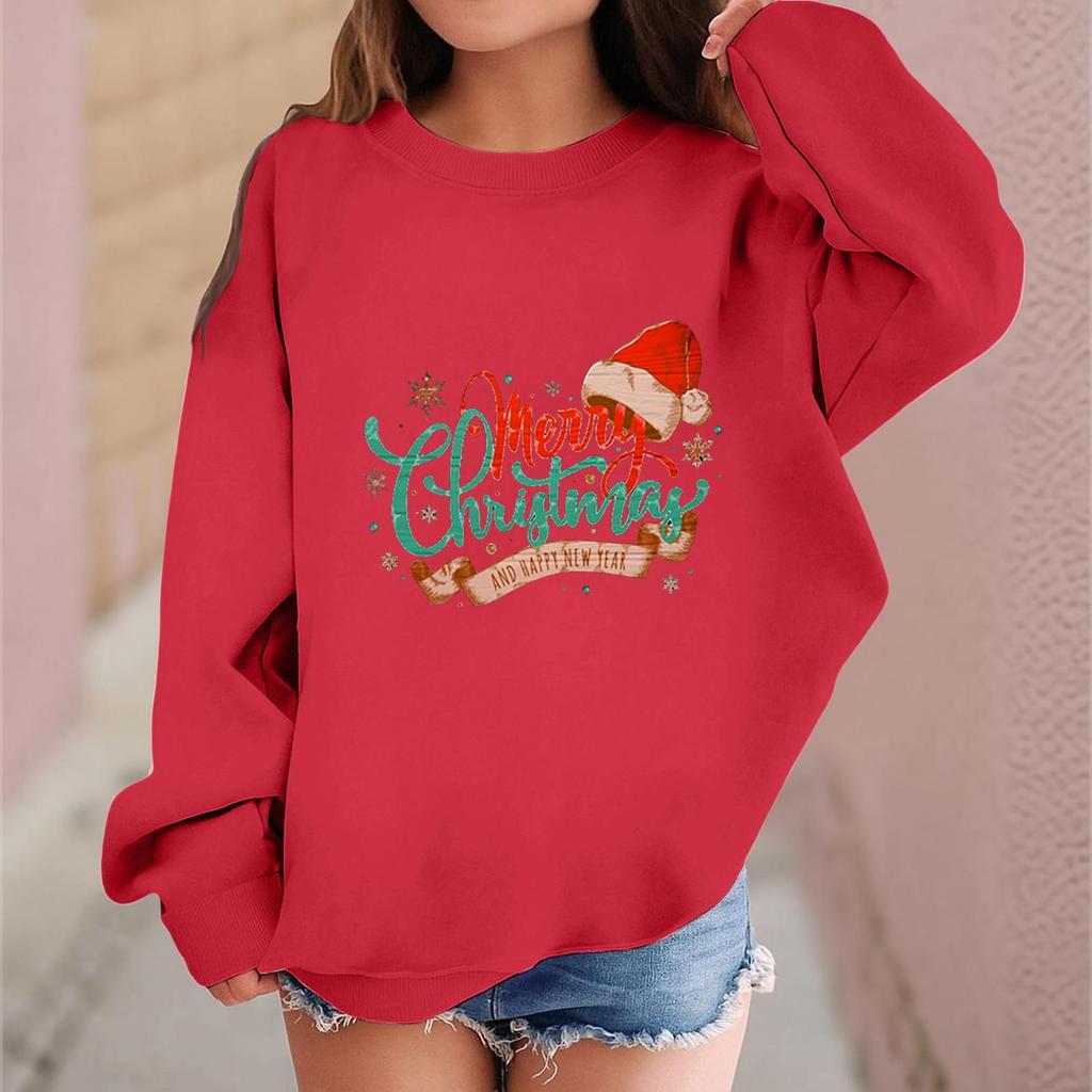 Children's Fashionable Casual Long-sleeved Loose Christmas Print Pullover Sweatshirt