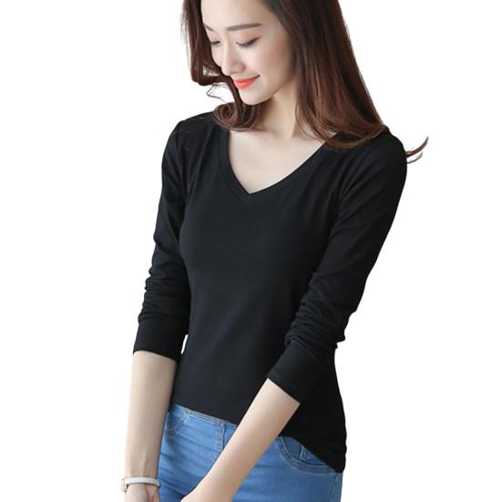Женская футболка с круглым вырезом и V-образным вырезом, облегающий пуловер с длинным рукавом, эластичная ткань