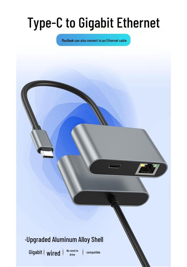 Адаптер Gigabit Ethernet Type-C 60 Вт с RJ45 для быстрой зарядки и подключения хаба