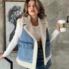 Winter Warm Waistcoat Jacket Women Thick Patchwork Female Vest Autumn Winter Lapel Fleece Pocket Sleeveless Lady Streetwear