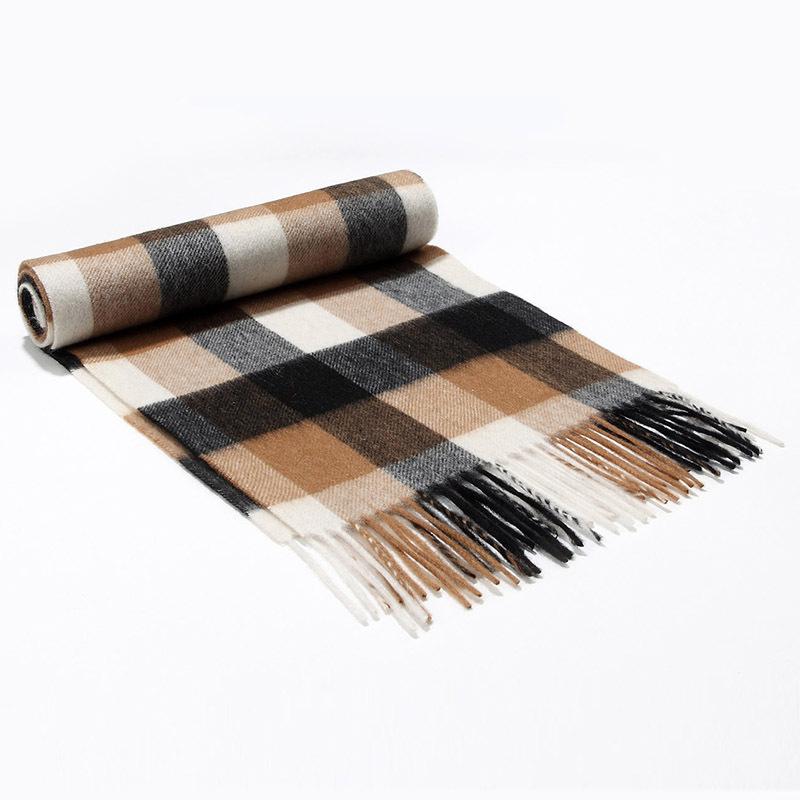 Шарф из чистой шерсти, осенне-зимний шарф, основовязаный классический клетчатый теплый шарф из овечьей шерсти, унисекс