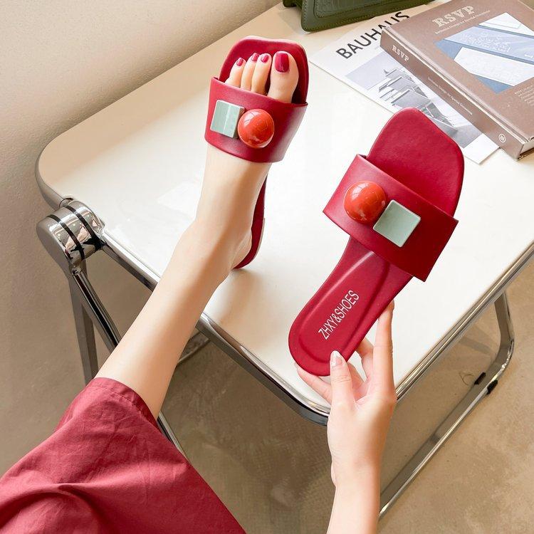 2025 летние женские классные тапочки, одежда в иностранном стиле, новая мода знаменитостей в Интернете, плоская односложная свежая обувь на мягкой подошве