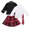 Girls School Uniform Kids British Style Japanese Anime Outfit Long Sleeve Coat with Shirt Tie Mini Skirt 4PCS Set