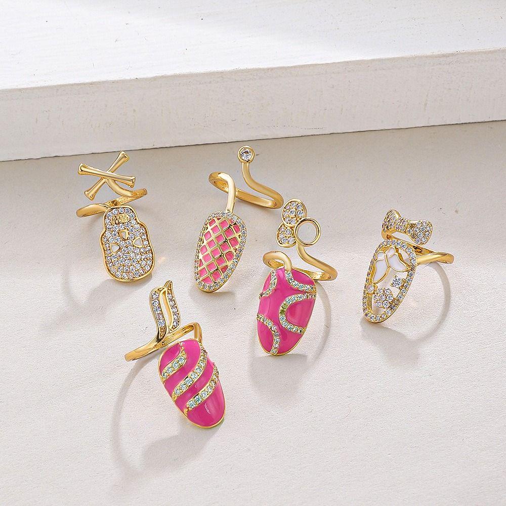 Open Heart Nail Ring Skull Butterfly Nail Art Ring Trendy Eyes Manicure Ring  Overlay