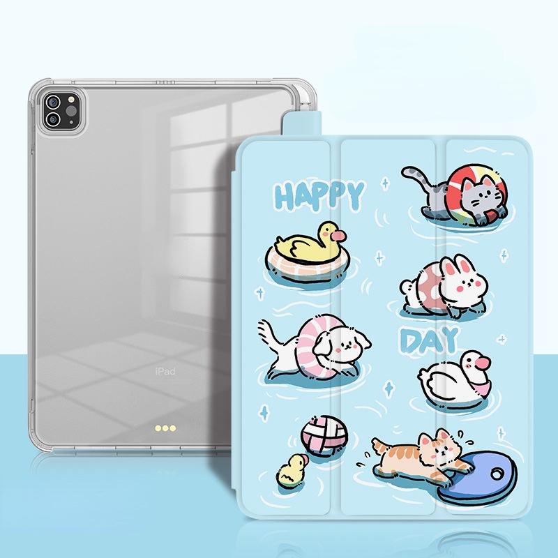 Чехол для iPad 2022 Pro 11, милый чехол для iPad, чехол с подставкой для карандашей, тройной чехол с милым животным, 2019, 2020, 10,2, 7/8, 2018, 9,7, 5/6, с подставкой для карандашей