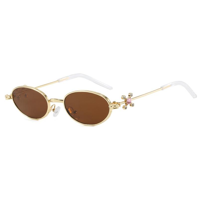 Ins New Retro Oval Women Sunglasses Y2K High End Diamond Inlaid Frame Design Steam Punk Men Casual Versatile Sun Glasses UV400