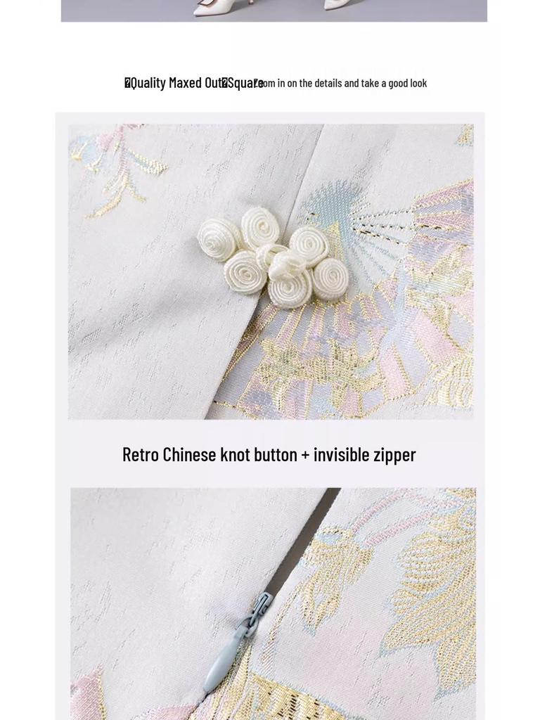 Юбка миди из золотого жаккарда из шелка, весна 2025: Бодикон в китайском стиле для женщин