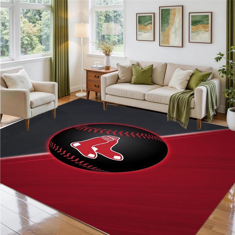 Boston Red Sox Design Crystal Velvet Rug Soft Decorative Mat for Bedroom Entrance