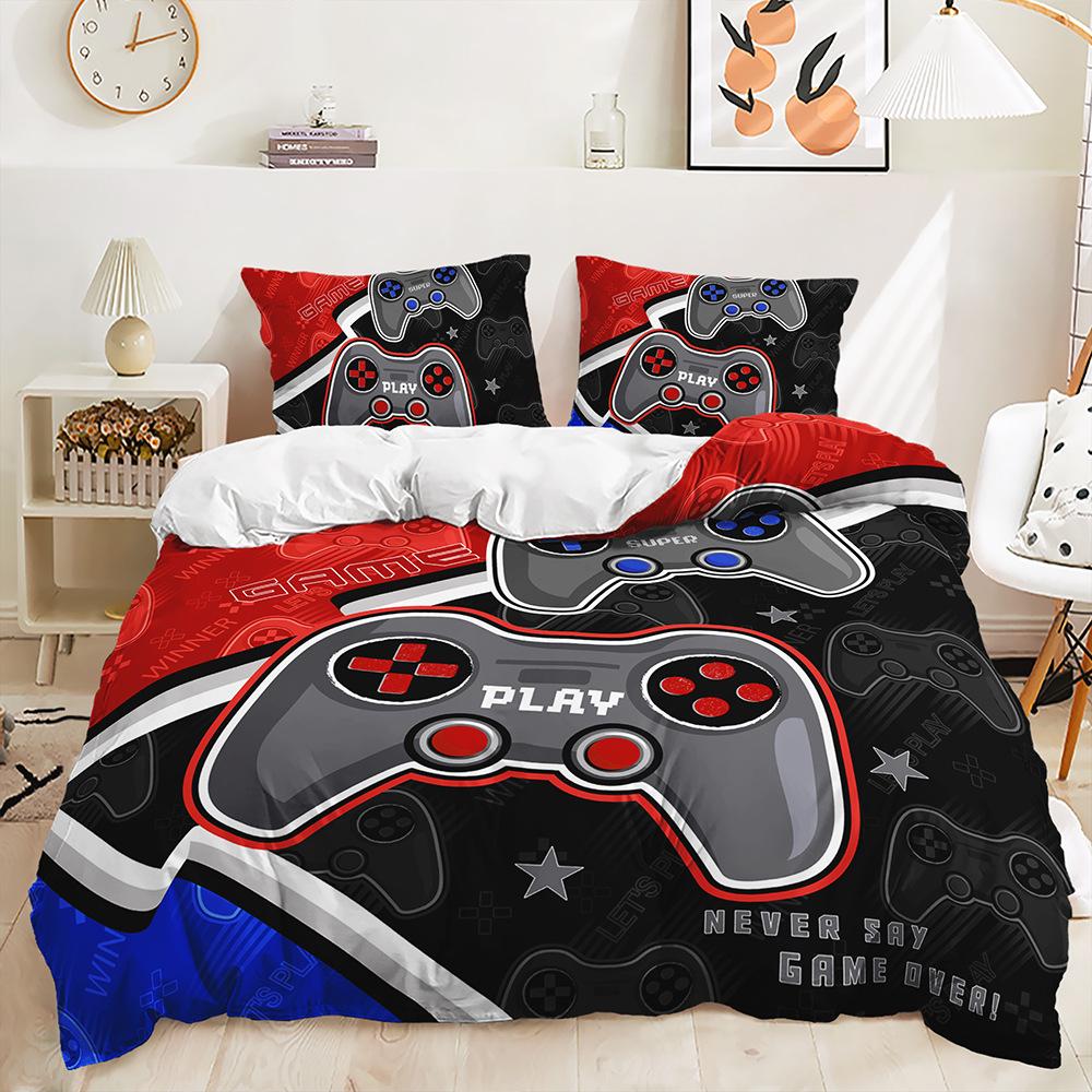 Комплект постельного белья с 3D-игровой ручкой, игровой автомат, пододеяльник для комнаты для мальчиков, 2/3 предмета, мягкая молния DE135 * 200, полноразмерное украшение для спальни из микрофибры