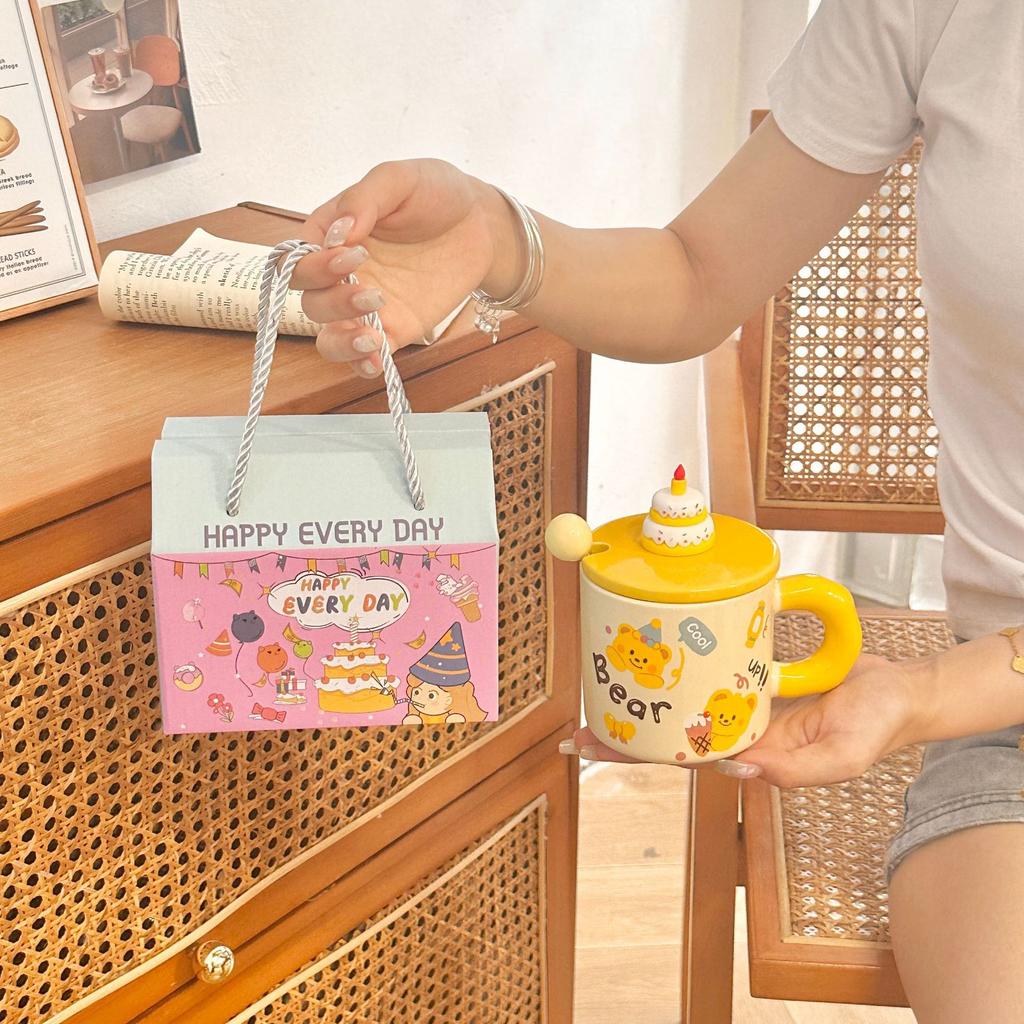 Cartoon Cute Bear Birthday Gift Ceramic Cup with Cover for Girls High Looking Home Mug Couple Souvenir