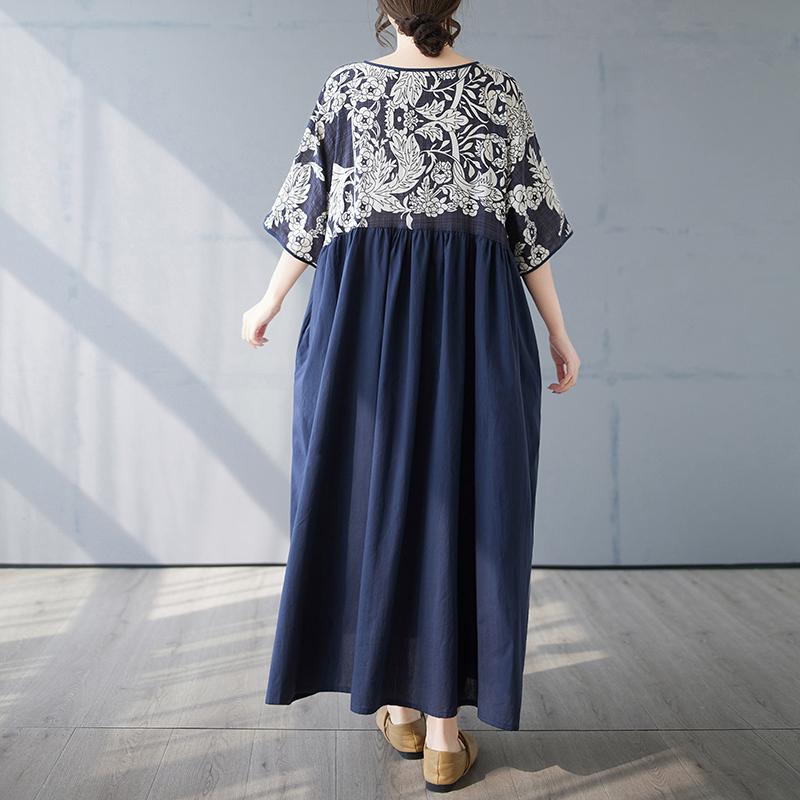 DIMANAF 2025 Летнее Женское Платье Большого Размера Длинное V-образный вырез Цветочное Базовое Повседневное Свободное Винтажное Плиссированное Платье Макси