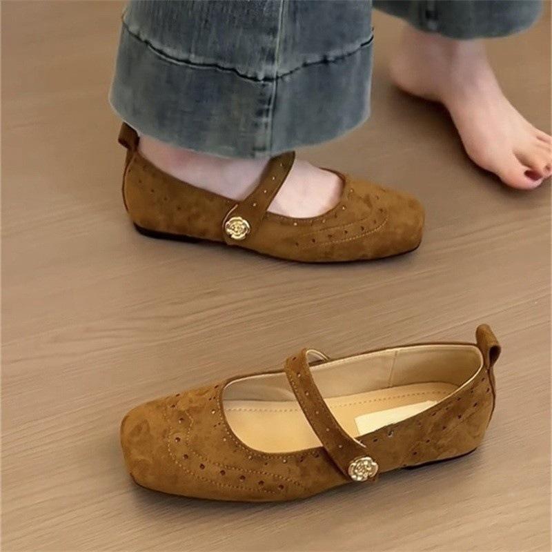 French Retro Square Head Mary Jane Shoes Women's 2024 New Gentle Flat Bottom Shallow Mouth Temperament Evening Single Shoes