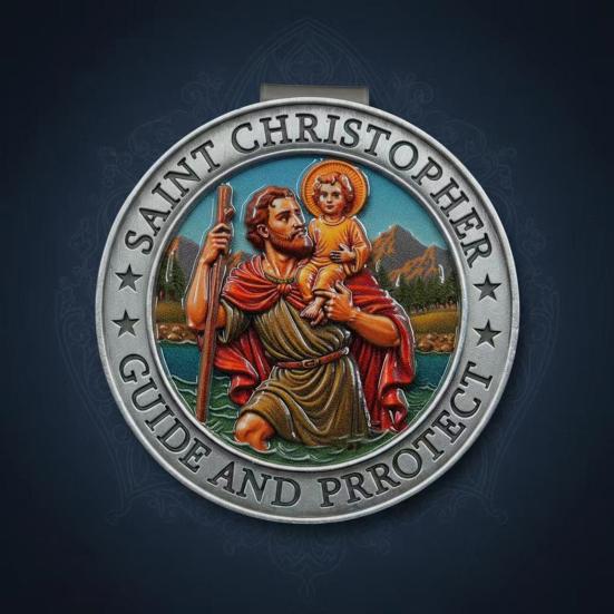 Улица. Кристофер Зажим для козырька автомобиля Сплав цинка Религиозная медаль с молитвой «Защити нас» Духовный