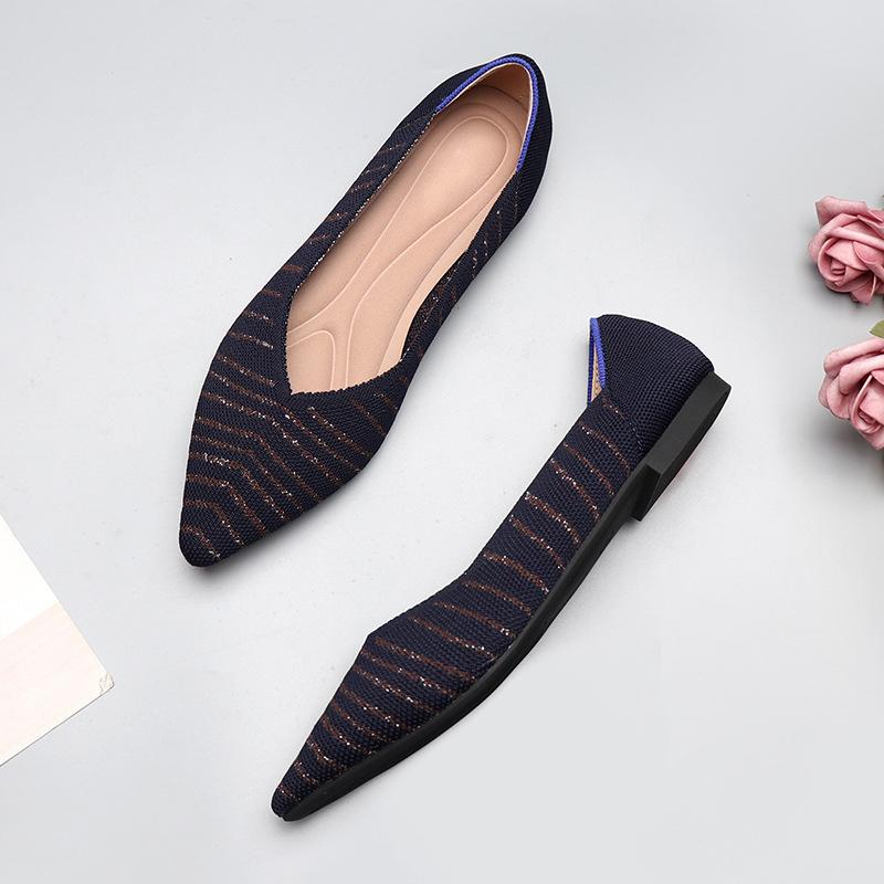 Fashion 2024 New Women's Spring Autumn Flat Shoes Fashion Casual Shallow Pointed Toe Knitting Soft Sole Elastic Comfortable Shoes