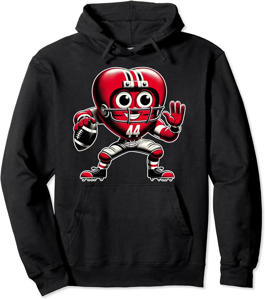 Valentine's Day Heart Retro Football Quarterback Unisex Hooded Sweatshirt