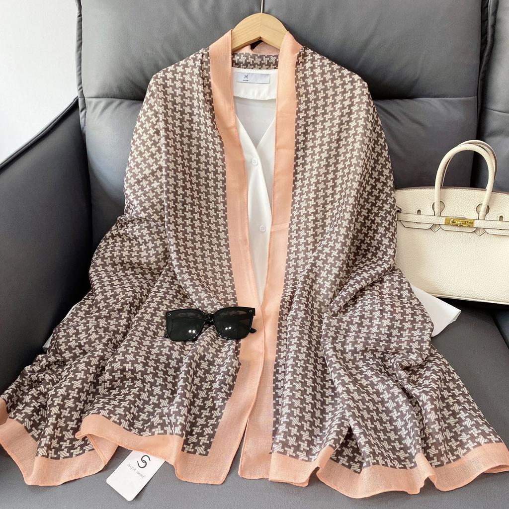 Simple and Fashionable Classic Black and White Star Plaid Cotton and Linen Feel Scarf Women's Shawl Dual-purpose Autumn and Winter Warm Thick