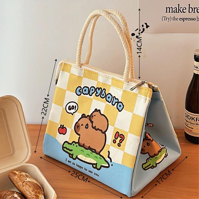 Kawaii Cartoon Capybara Lunch Box Bag Insulated Tote Bag Bento Bag Lunch Bags For Women Girls Portable Thermos Bag Gifts