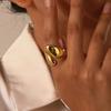 Vnox Waterdrop Ends Ring for Women Girls, Glossy Semi Round Gold Plated Metal Finger Band, Stackbale Fashion Rings