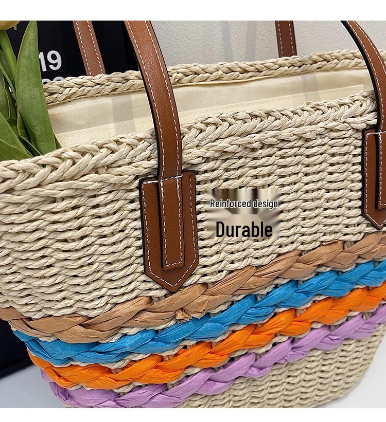 Богемная плетеная соломенная сумка через плечо в радужную полоску – Универсальная пляжная и отпускная сумка для женщин