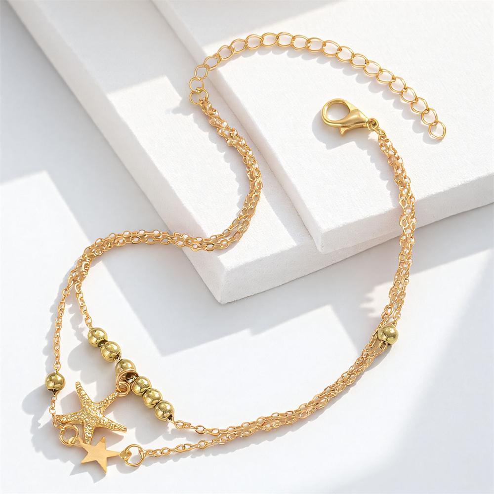 Cute Stars Starfish Pendant Anklets For Women Gold Color Double Layer Foot Chain Ankle Bracelet Beach Jewelry Summer Accessories