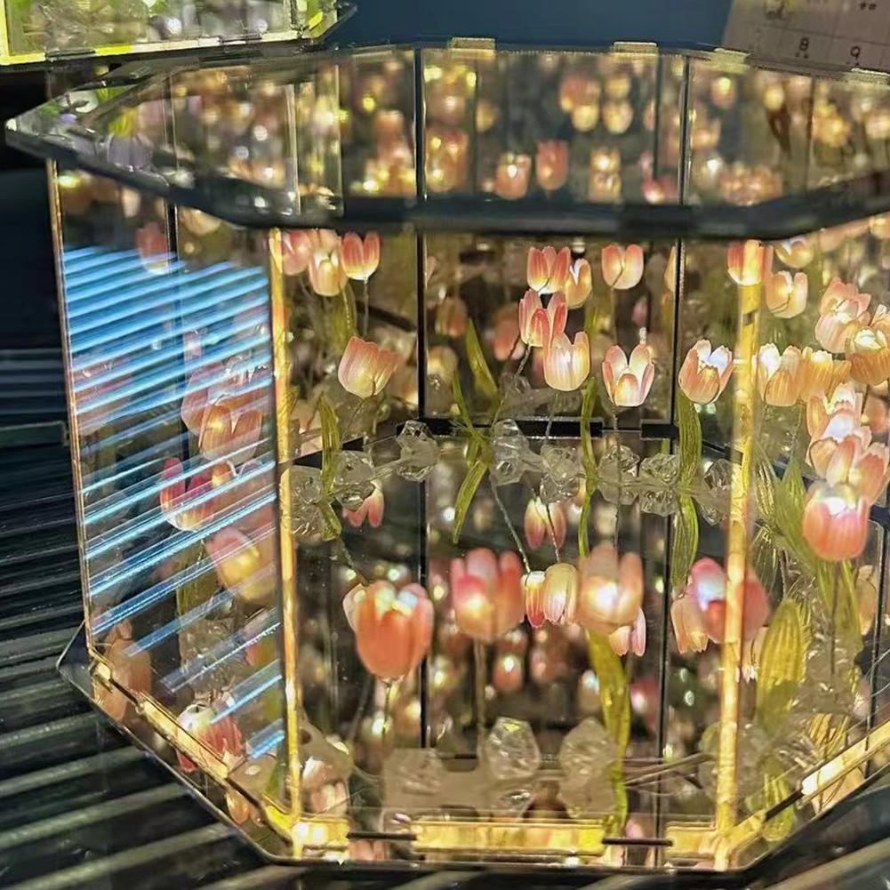 DIY Flower Sea 3D 20 Flower Tulip LED Night Light Mirror Table Lamps Спальня Украшения Украшения Зеркало Настольные Лампы Подарок