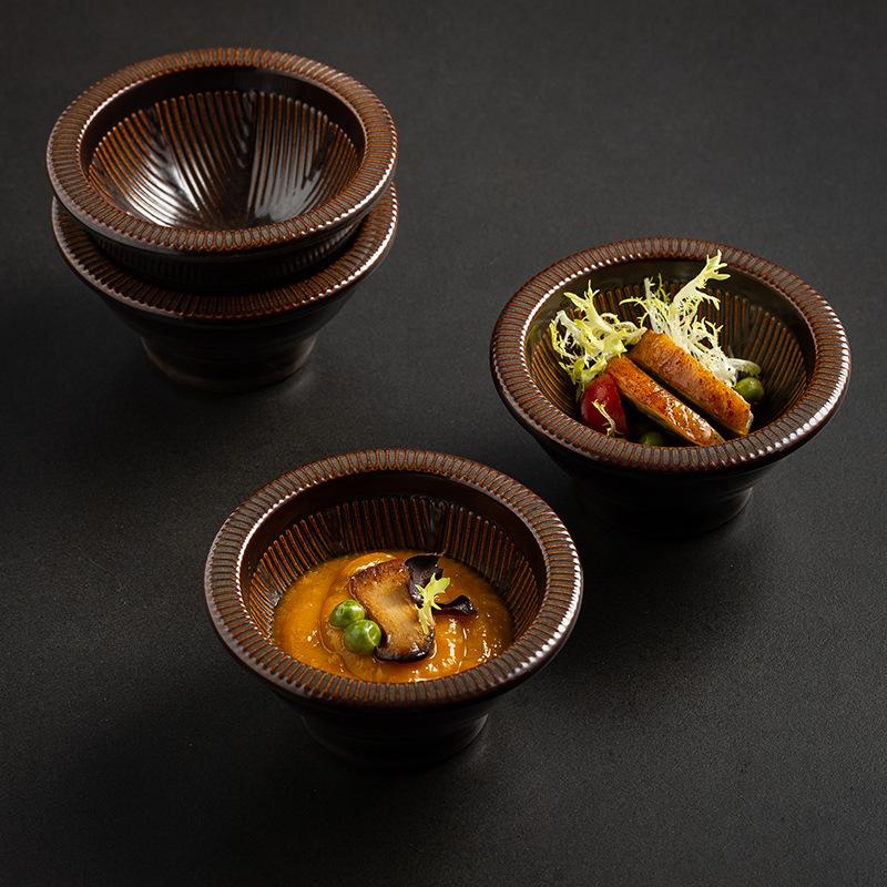 Japanese-Style Thickened Small Bowl Restaurant Hot Pot Restaurant Dipping Hot Sauce Bowl Retro Ceramic Tableware Household Rice Bowl Premium Sense