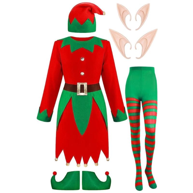 Green & Red Costumes Sets Adults Christmas Dress Fancy Dress Classical Unisex Elf Festive Christmas Fancy Dress Costumes