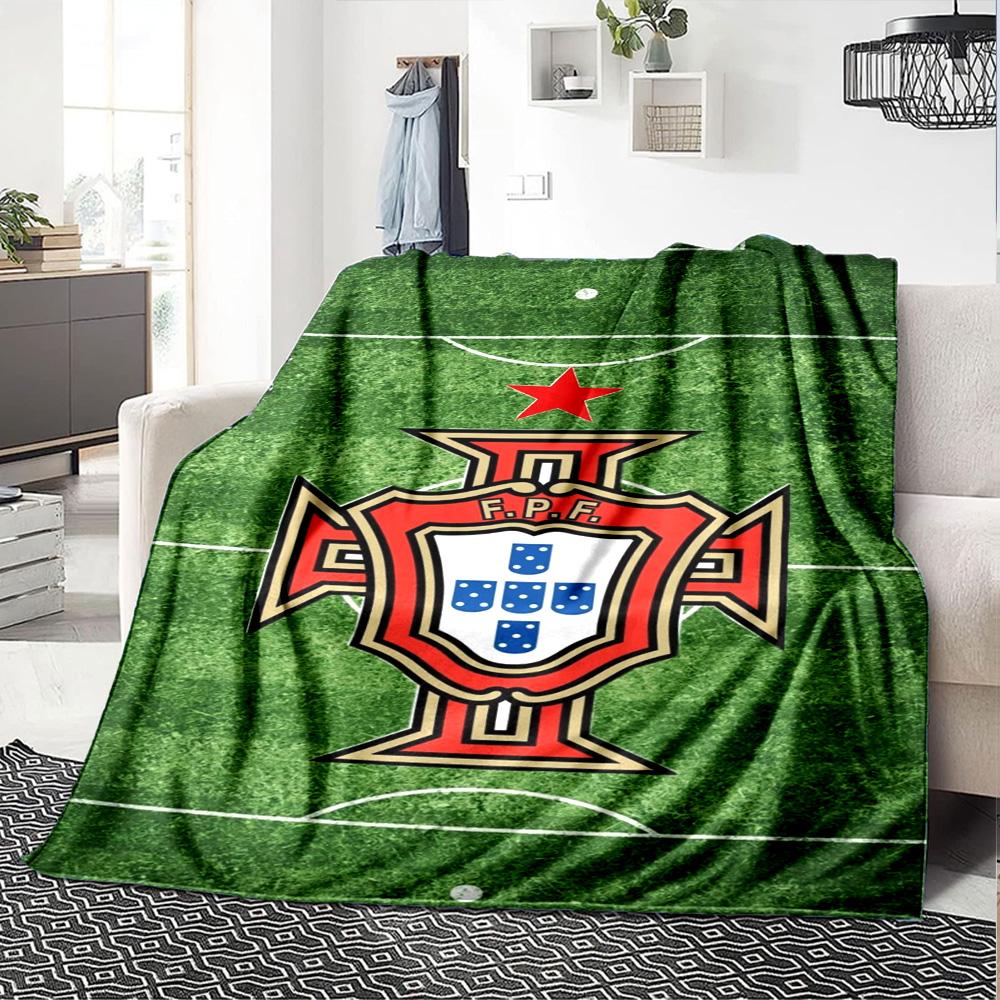 Portugal Football Print Flannel Blanket High Quality Warm Comfortable Cover for All Seasons Perfect for Gifts Home Decor