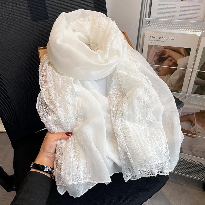 Шарф в стиле пэчворк с кружевом в корейском стиле - Женский весенне-осенний платок из хлопка и льна