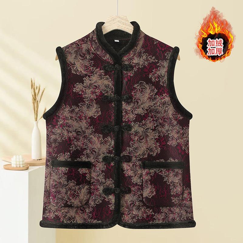 Китайский жилет теплый осенне-зимний бархатный утолщенный жилет жилет пальто для пожилой женщины зимний