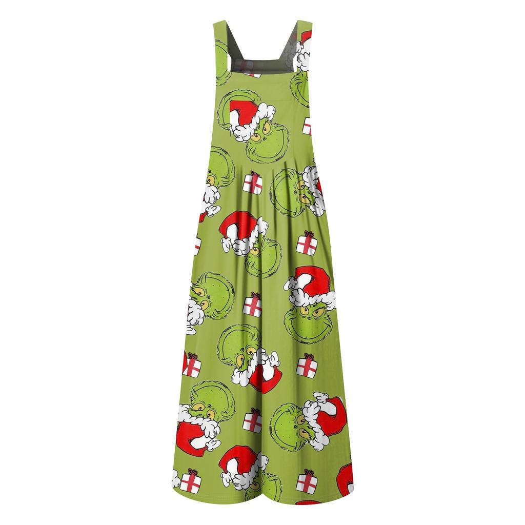 Women's Casual Loose Jumpsuit Christmas Print Wide Leg Jumpsuit Sleeveless With Pockets