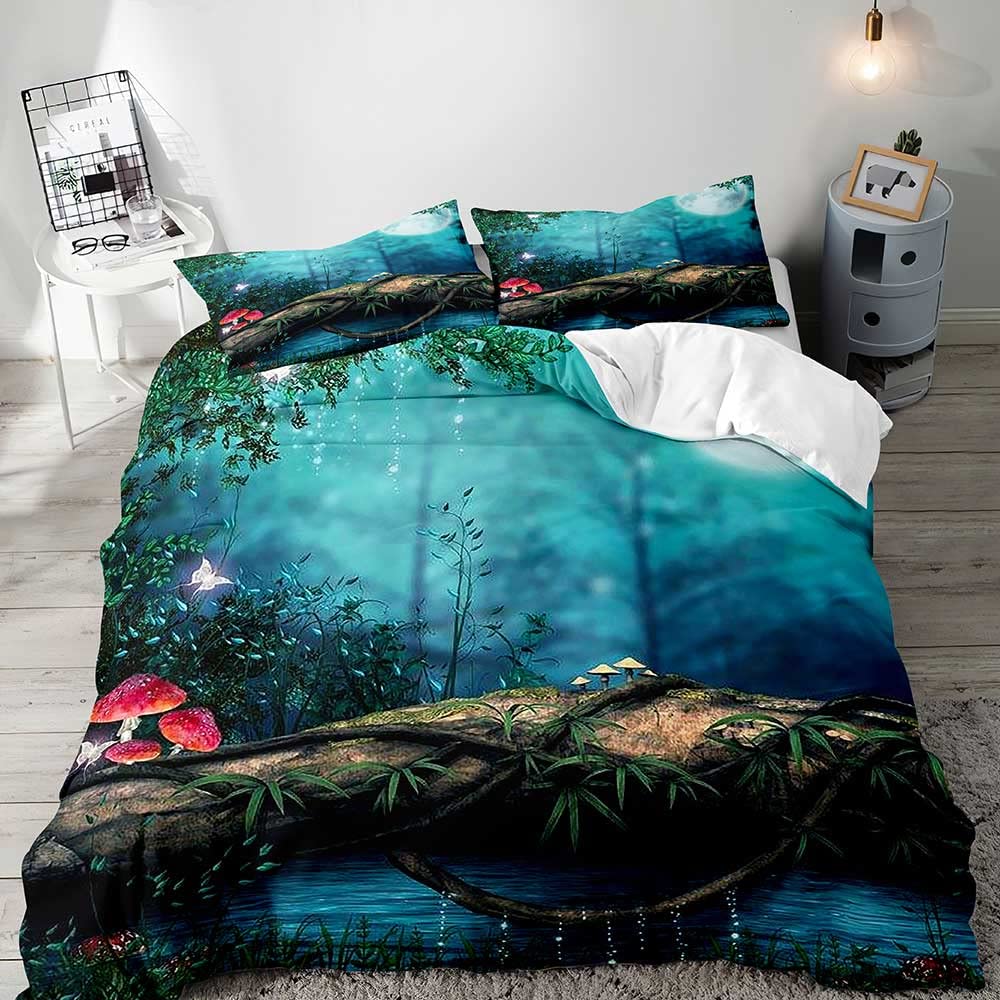 Trippy Mushroom Duvet Cover Set,Hippie Skull Bedding Set,Butterfly Moth Moon Phase Constellation Astrology Botanical Boho Theme